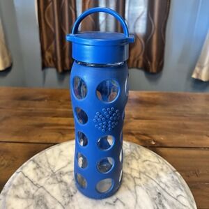Lifefactory Glass Water Bottle 22 oz Silicone Sleeve Screw Cap Handle Navy